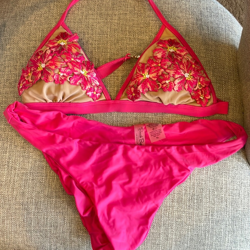 Beach bunny pink floral bikini. Rare.